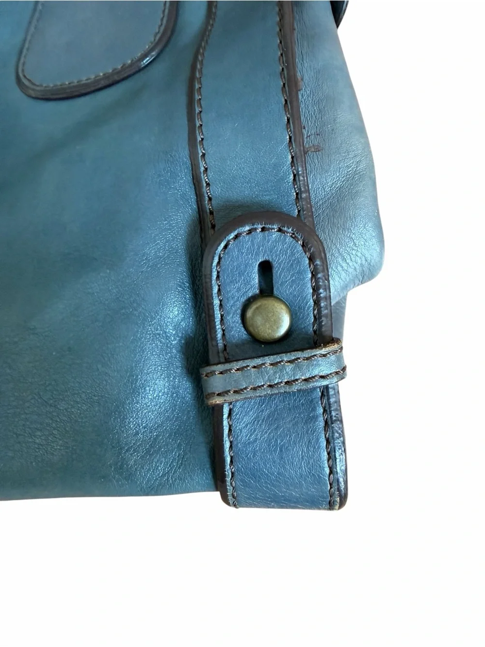 Fossil Long Live Vintage 1954 Maddox Marlowe Satchel Tote Blue Gray Leather Bag